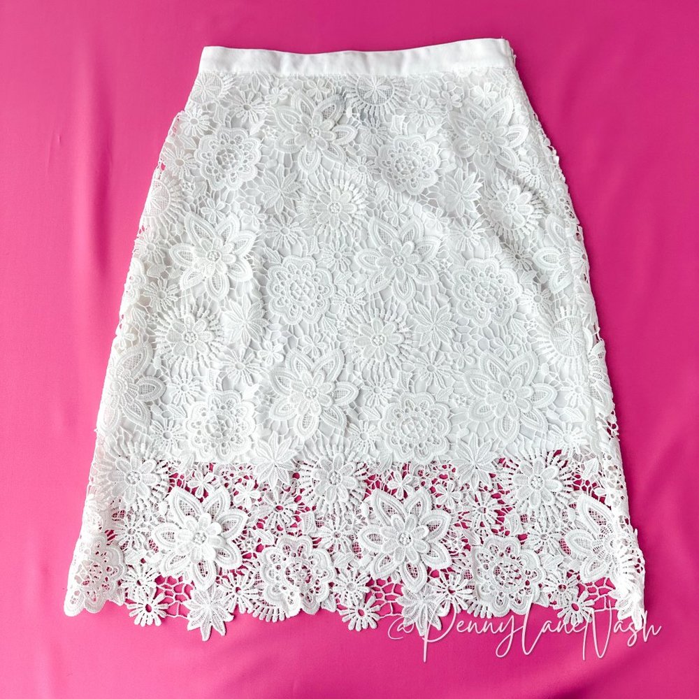 Elena Wang Crochet Lace A Line Skirt White